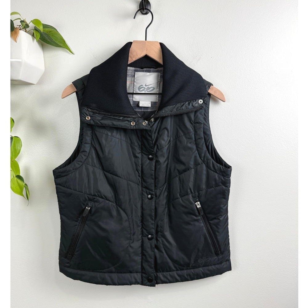 Nike 6.0 Y2K Archive Black Puffer Vest Plaid Lined Ribbed Collar Womens M Active